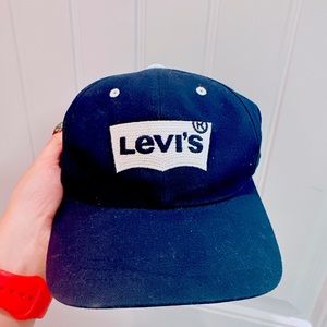 Levis Hat Cap Strapback Navy Blue Denim Jeans Tab Leather Strap Adjustab…